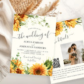 Cream ivory boho floral sunflower wedding 招待状