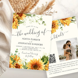 Cream ivory boho floral sunflower wedding 招待状