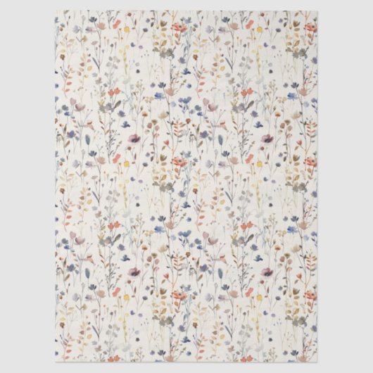 Cream Ivory Boho Watercolor Wildflower 薄葉紙 (正面)
