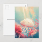 Cream Jellyfish in Coral Reef and Golden Ocean ポストカード (正面/裏面)
