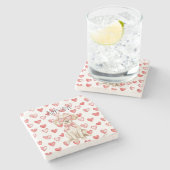 Cream Labrador Dog Red Hearts Bow ストーンコースター (横)