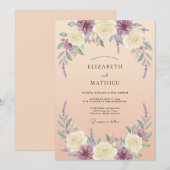 Cream Lavender Floral Artistry Wedding 招待状 (正面/裏面)