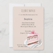 Cream Leopard Animal Pink Heart Cake Birthday 招待状 (正面)