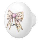 Cream Leopard Animal Print Pink Heart Bow セラミックノブ (右)