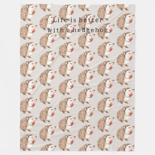 Cream Life is better with a hedgehog フリースブランケット (正面)