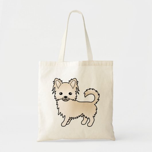 Cream Long Coat Chihuahua Cute Cartoon Dog トートバッグ (正面)
