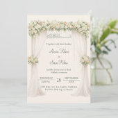 Cream Minimal Floral Muslim Nikkah Islamic Wedding 招待状 (スタンド正面)