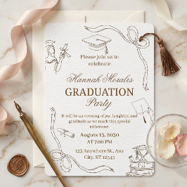 Cream Minimalist Girly Graduation Party | She Did  招待状