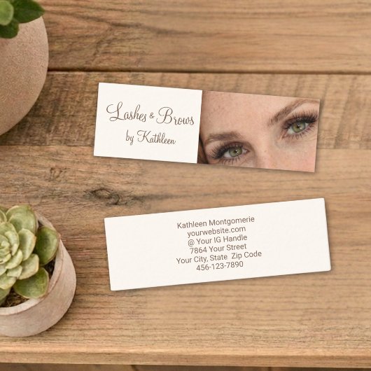 Cream Mocha Script Photo Lashes and Brows スキニー名刺