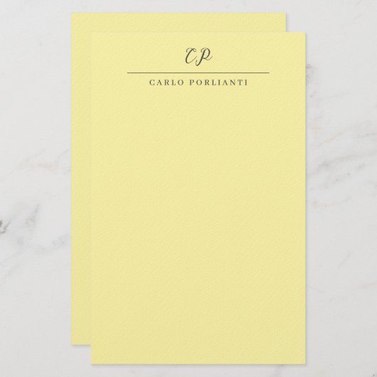 Cream Modern Monogrammed Calligraphy Plain Name 便箋 (正面/裏面)