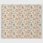 Cream Orange Floral House Chinoiserie ラッピングペーパー (フラット)