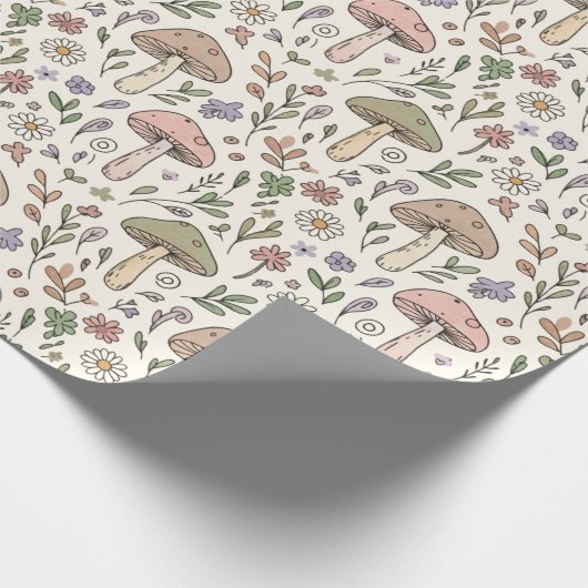 Cream Pastel Mushroom Fungi Seamless Pattern ラッピングペーパー (角)