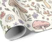 Cream Pastel Mushroom Fungi Seamless Pattern ラッピングペーパー (ロールコーナー)
