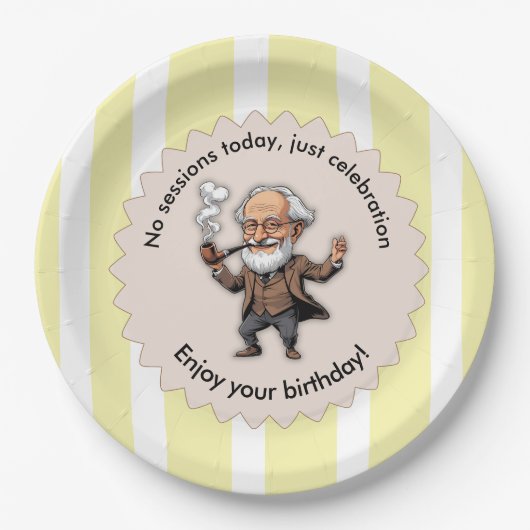 Cream Pastel Sigmund Freud Birthday Editable Text ペーパープレート (正面)