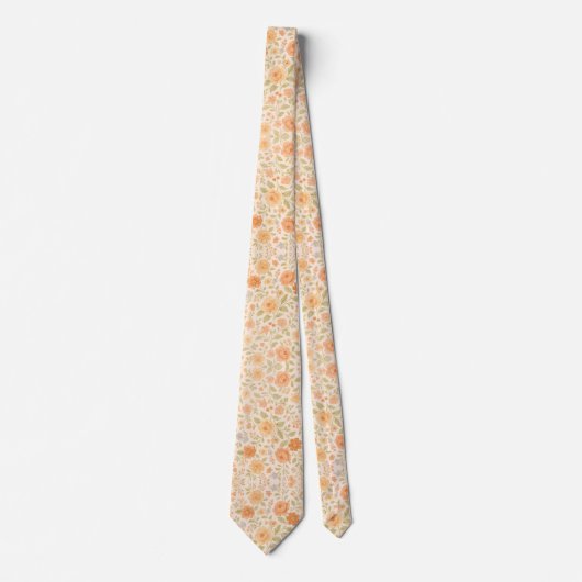 Cream & Peach Floral Pattern ネクタイ (正面)