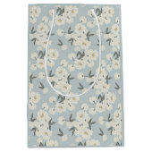 Cream Peonies on Light Blue  ミディアムペーパーバッグ (正面)