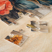 Cream Peony and Orange Zinnia on Wood ジグソーパズル (側面)