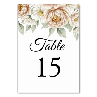 Cream Peony Floral Wedding Table Number Card テーブルナンバー