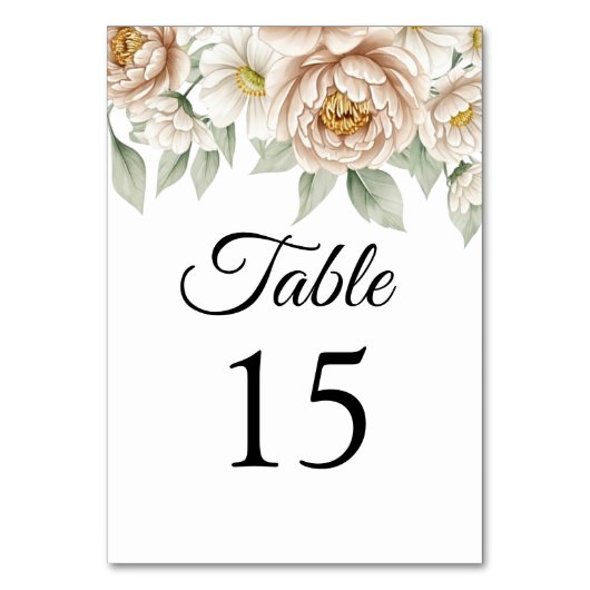 Cream Peony Floral Wedding Table Number Card テーブルナンバー (正面)
