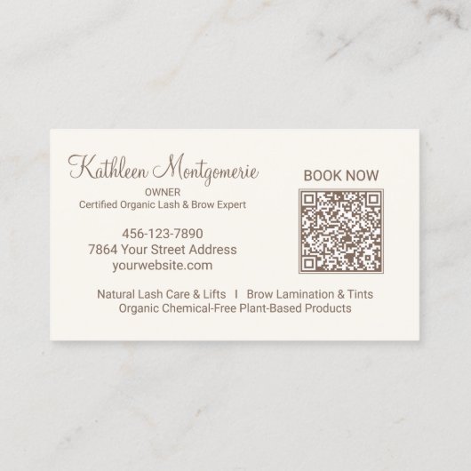 Cream Photo Script QR Code Lashes and Brows 名刺 (裏面)