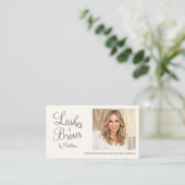 Cream Photo Script QR Code Lashes and Brows 名刺 (スタンド正面)