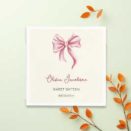Cream Pink Bow Girl Sweet 16 Birthday Party スタンダードカクテルナプキン