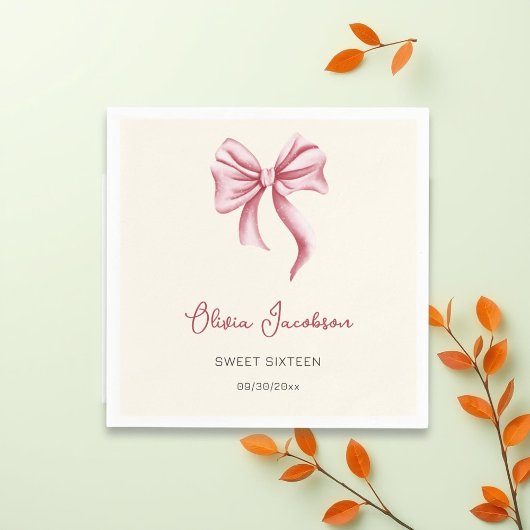 Cream Pink Bow Girl Sweet 16 Birthday Party スタンダードカクテルナプキン