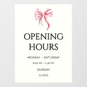 Cream Pink Bow Opening Hours Small Business ウィンドウサイン (シート)