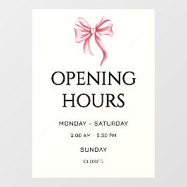 Cream Pink Bow Opening Hours Small Business ウィンドウサイン