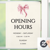 Cream Pink Bow Opening Hours Small Business ウィンドウサイン (ホーム)