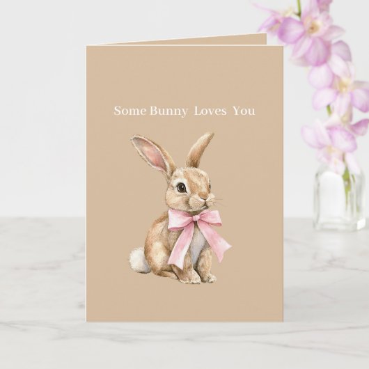 Cream Pink Bow Some Bunny Loves You カード (蘭)