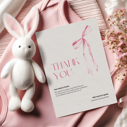 Cream & Pink Bow thank you card 招待状