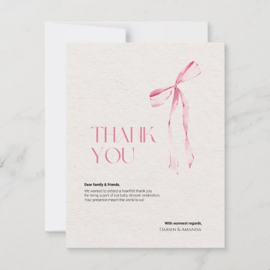 Cream & Pink Bow thank you card 招待状 (正面)