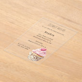 Cream Pink Heart Cupcake Leopard Birthday アクリル招待状 (レイダウン)