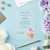 Cream Pink Heart Cupcake Leopard Birthday アクリル招待状 (インサイチュ (ウェディング))