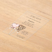 Cream Pink Leopard Hearts Birthday アクリル招待状 (レイダウン)