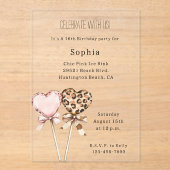 Cream Pink Leopard Hearts Birthday アクリル招待状 (正面)