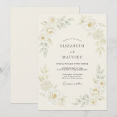 Cream Poetic Botanical Wedding 招待状 (正面/裏面)