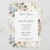 Cream Poinsettia Blue Floral Bridal Shower 招待状 (正面/裏面)
