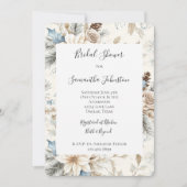 Cream Poinsettia Blue Floral Bridal Shower 招待状 (正面)