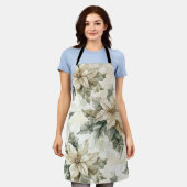 Cream Poinsettia Flowers エプロン (着用した状態)