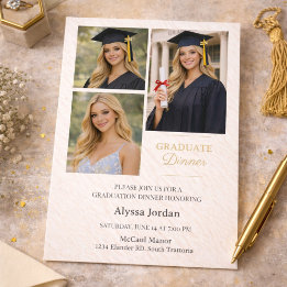 Cream Portrait Collage Graduation Flat Card