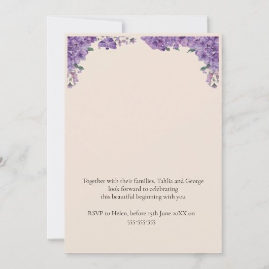 Cream & Purple Jacaranda Flowers Wedding  招待状 (裏面)