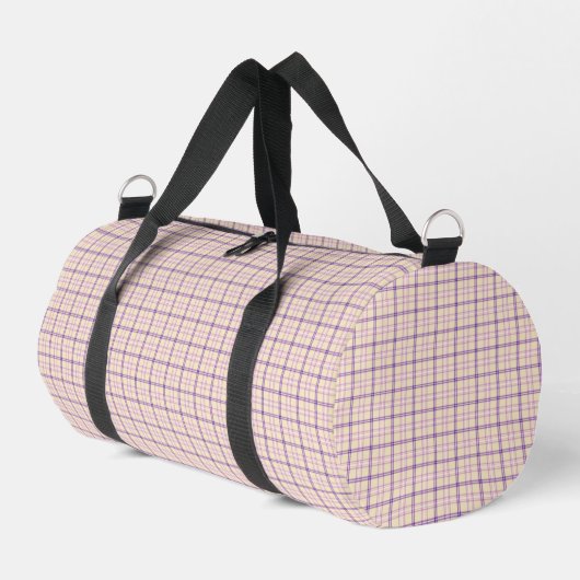 Cream Purple Plaid Classic Pattern Retro ダッフルバッグ (左コーナー)