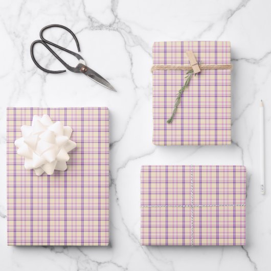 Cream Purple Plaid Classic Pattern Retro ラッピングペーパーシート (正面)
