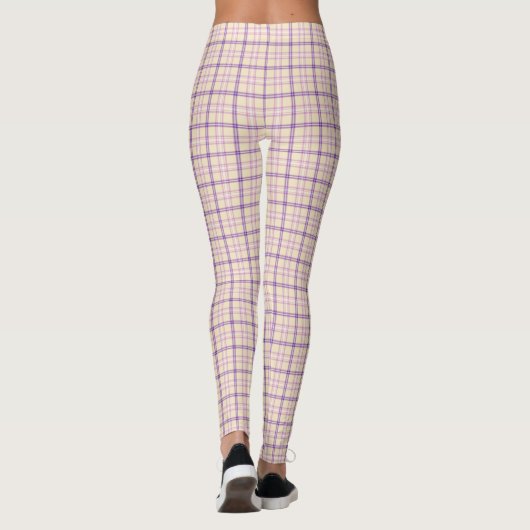 Cream Purple Plaid Classic Pattern Retro レギンス (裏面)
