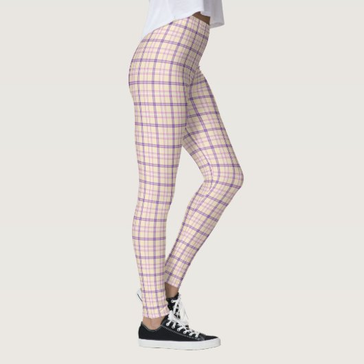 Cream Purple Plaid Classic Pattern Retro レギンス (右)