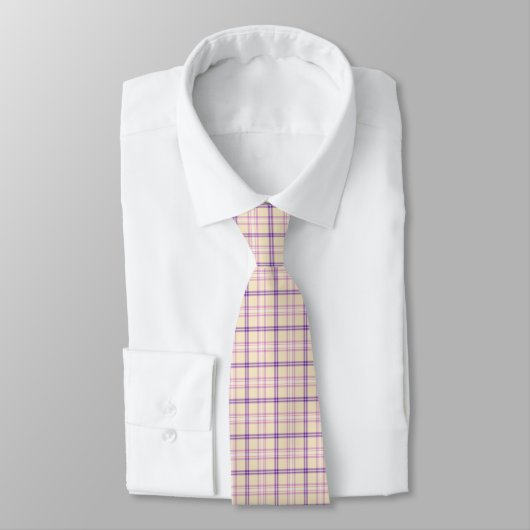 Cream Purple Plaid Classic Pattern Retro Neck Tie ネクタイ (タイ)