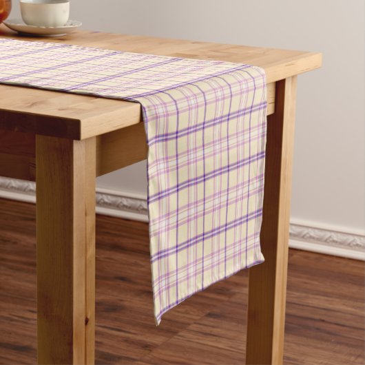 Cream Purple Plaid Classic Pattern Table Runner ショートテーブルランナー (インサイチュ)