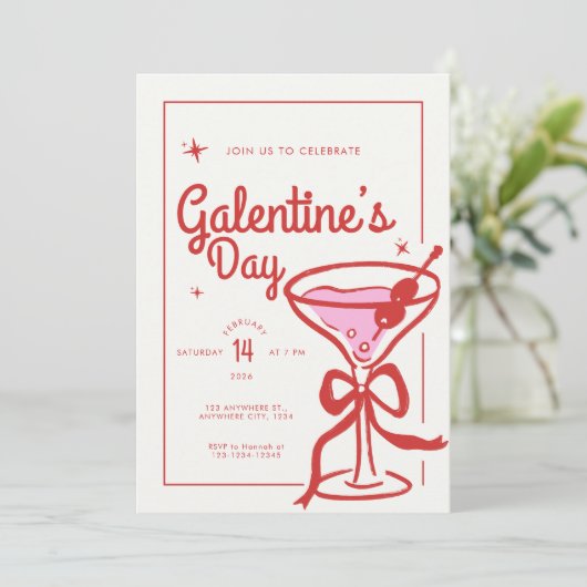 Cream Red Bow Cocktail Galentine’s Day 招待状 (スタンド正面)